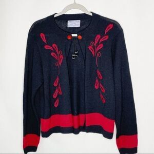 Alpaca Cardigan Sweater Medium Black Red